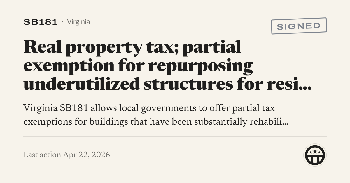 SB181: Real property tax; partial exemption for repurposing ...